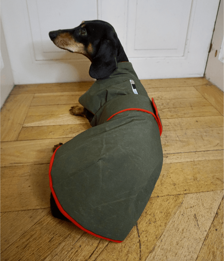 Parka Da Vinci verte avec doublure polaire rouge