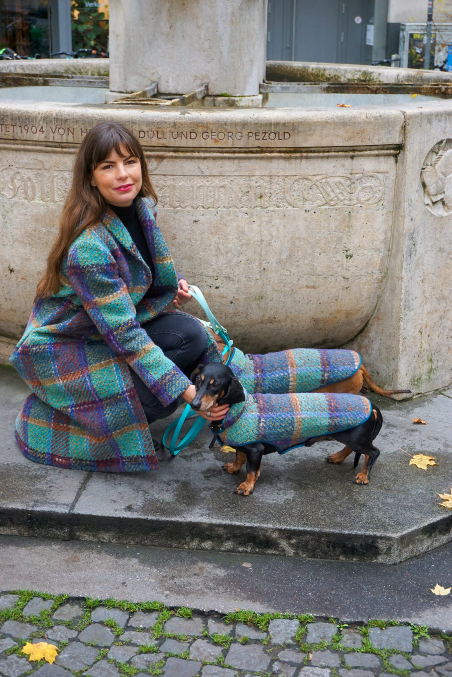 Manteau teckel tartan turquoise Gauguin