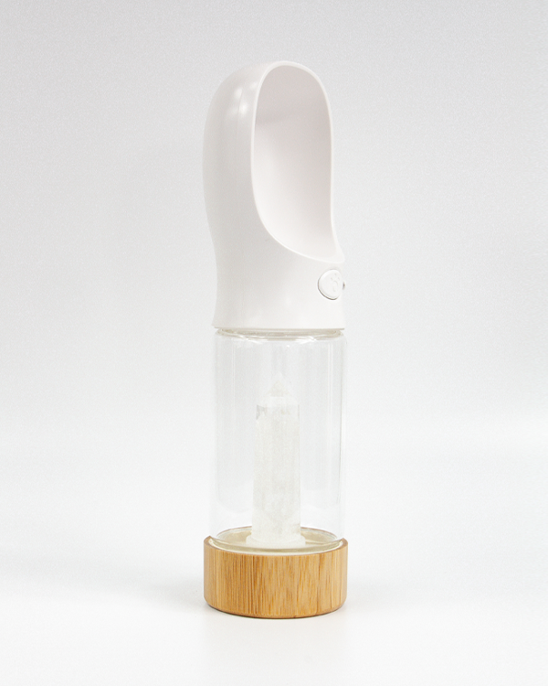 Quartz crystal-infused dog water bottle